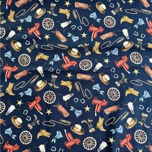 Michael Miller Happy Trails Cowhand Gear Cowboy Fabric Blue Cotton 1 yard
